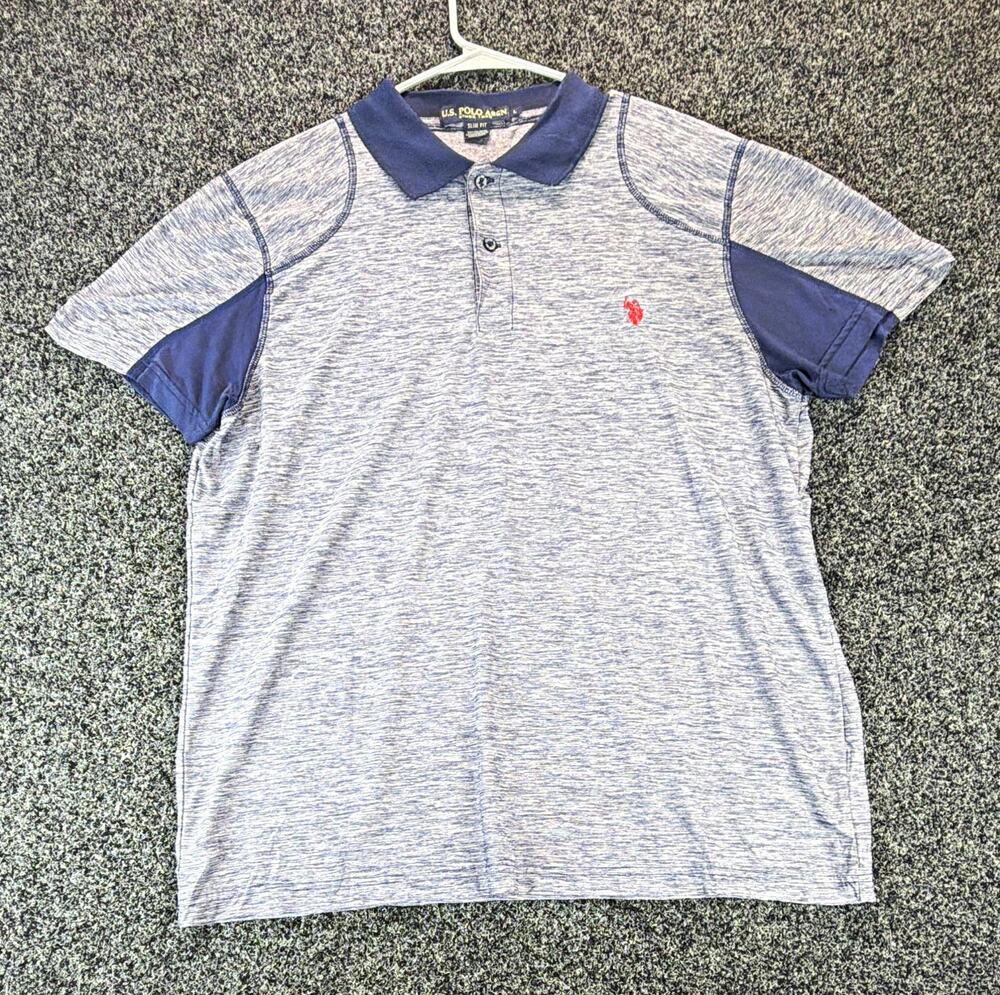 U.S. Polo Assn. Polo Shirt Men's L Blue/Gray Short Sleeve Slim Heather Logo